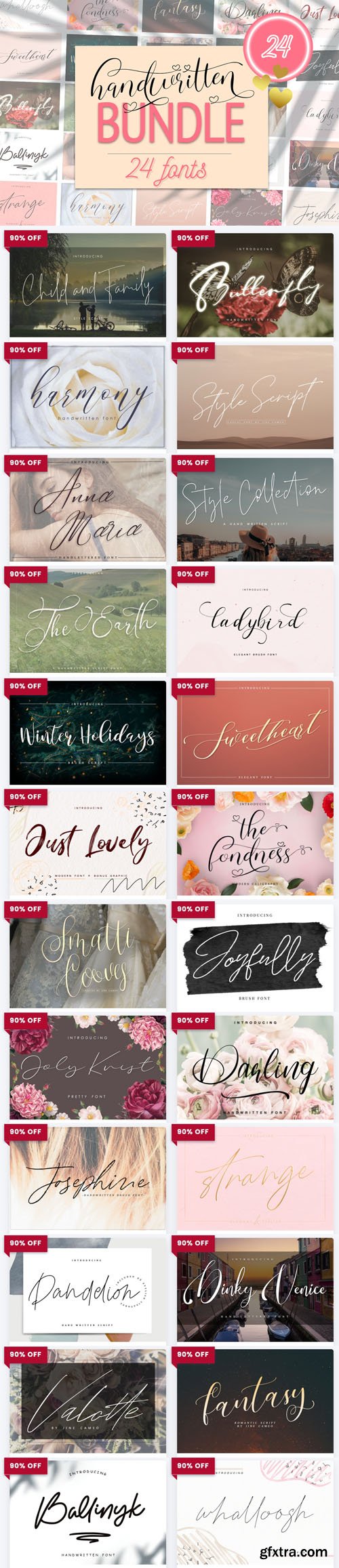 Handwritten Font Bundle - 24 Premium Fonts