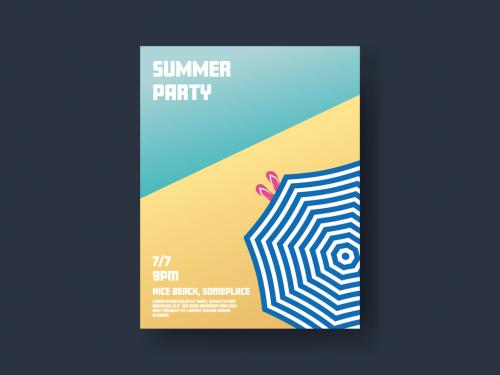 Beach Party Poster Template with Blue Umbrella 585750913