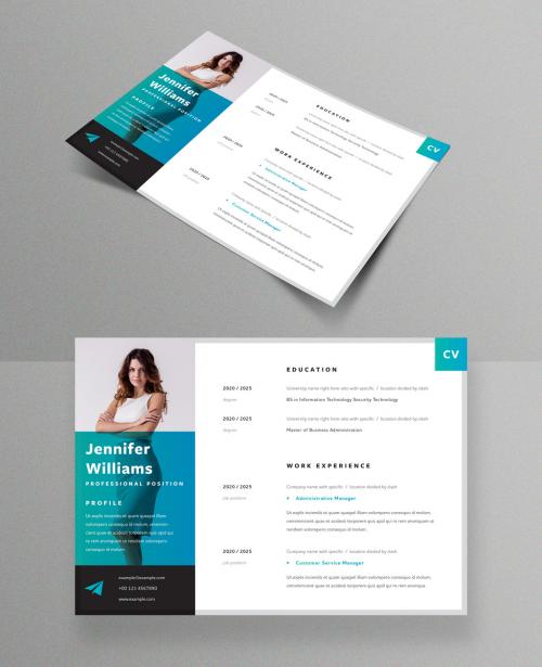 Trendy Horizontal Resume Layout with Teal Accents 385352728