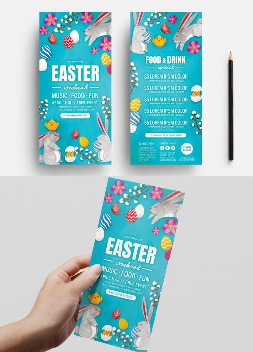 Easter Flyer Layout with Spring Rabbit Illustrations 330812949