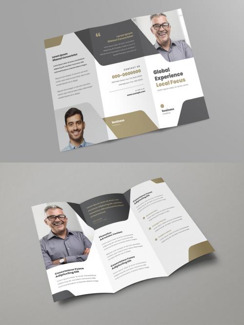 Trifold Brochure Layout with Tan and Gray Geometric Elements 327596415