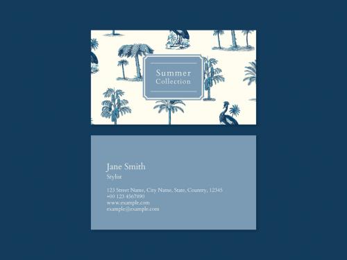 Editable Business Card Layout in Blue Tropical theme 441407921