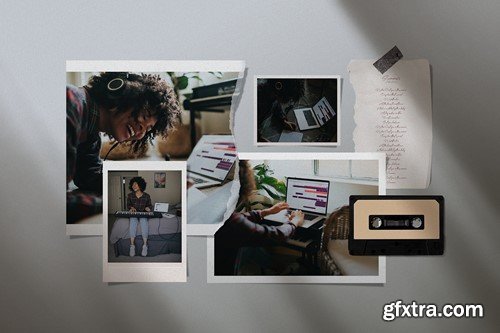 Polaroid Photo Collage Mockup Template 3AVNVSG