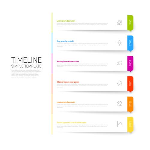 Simple minimalistic vertical timeline template on white paper blocks with shadows 586878028