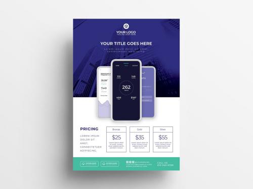 Mobile App Poster Layout with Three Phones and Price Grid 342167559