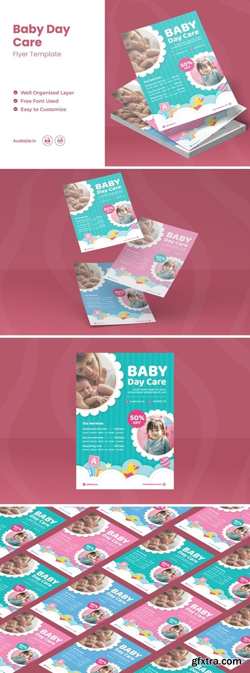 Baby Daycare Flyer Ai &amp; EPS Template M3EJULJ