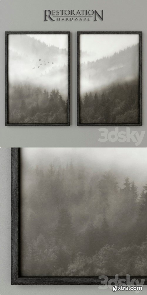 RH Mountain Landscape Vellum Diptych Set