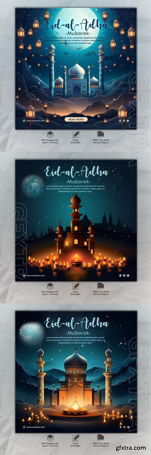 Psd eid al adha mubarak islamic social media banner template vol 8