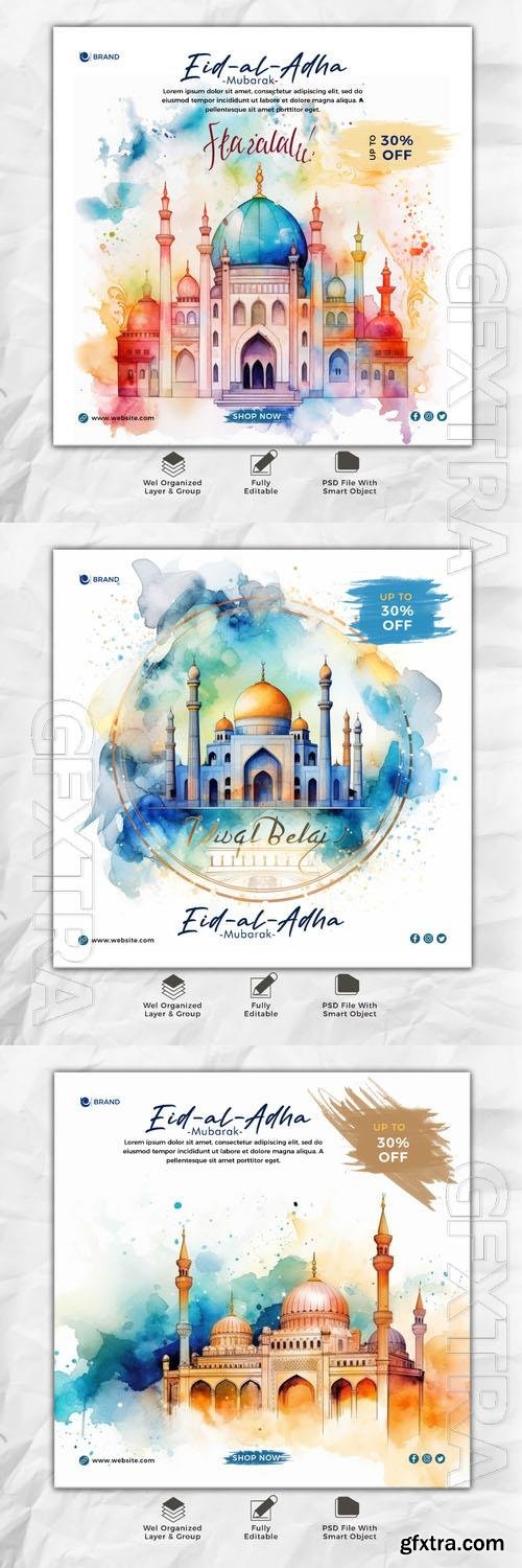 Psd eid al adha mubarak islamic social media banner template vol 5