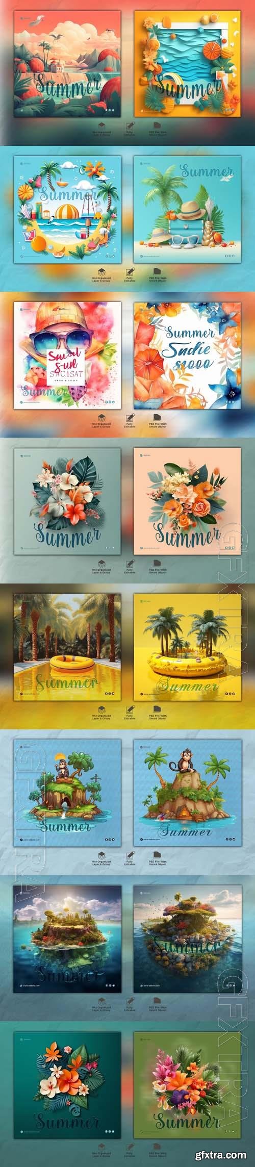 PSD summer social media banner template set