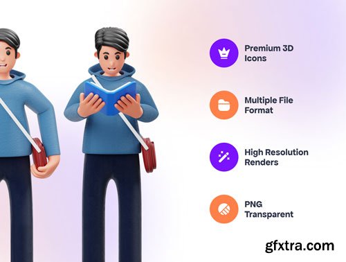College Student 3D Character Illustration Ui8.net