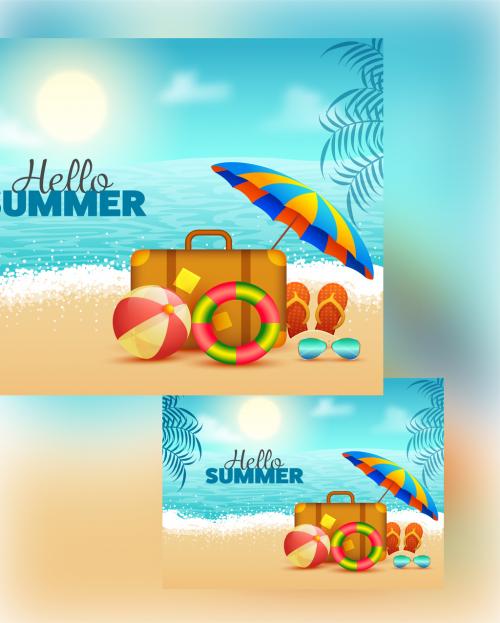 Beach View with 3D Elements for Summer Concept Layout 364552962