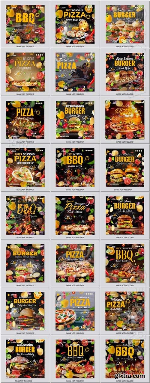 Pizza, Burger, BBQ, Fast food  - 25 psd flyer templates