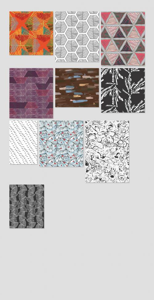 Seamless Pattern Collection with Hand Drawn Rough Abstract Strokes and Floral Elements 595613094