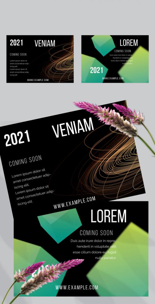 Flyer Layout with Abstract Motion Blur and Glowing Shape 595612848