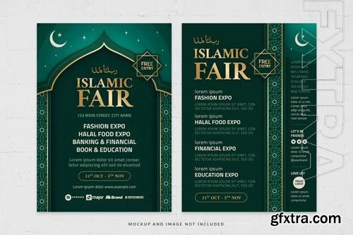 Islamic middle eastern emerald green and gold style flyer template in psd