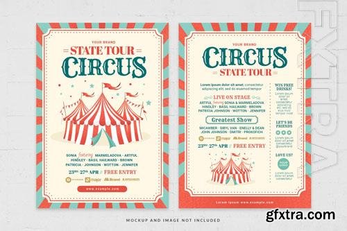 Circus party event flyer template in psd for carnival celebration