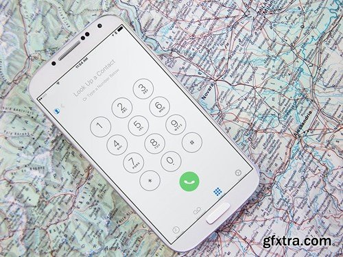 Mockup of a Samsung Phone Placed on a Map XTXFA5T