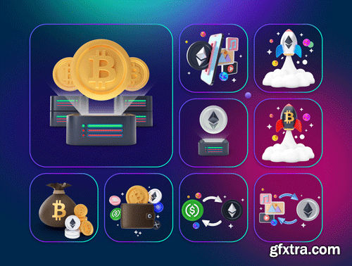Cryptocurrency 3D Illustration Pack Ui8.net