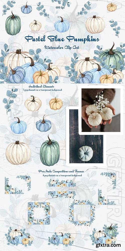 Blue Pumpkin Watercolor Clipart [PNG]