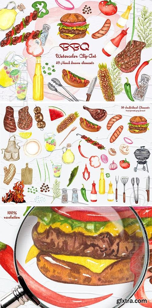 BBQ Watercolor Clipart [PNG]