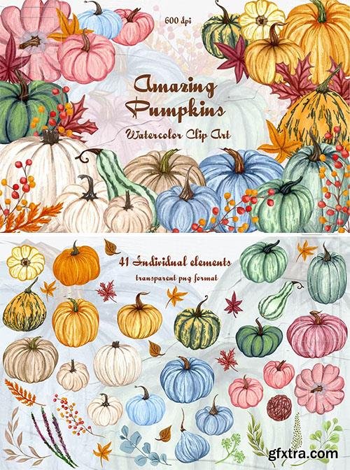 Pumpkin Watercolor Clipart Fall Clipart [PNG]