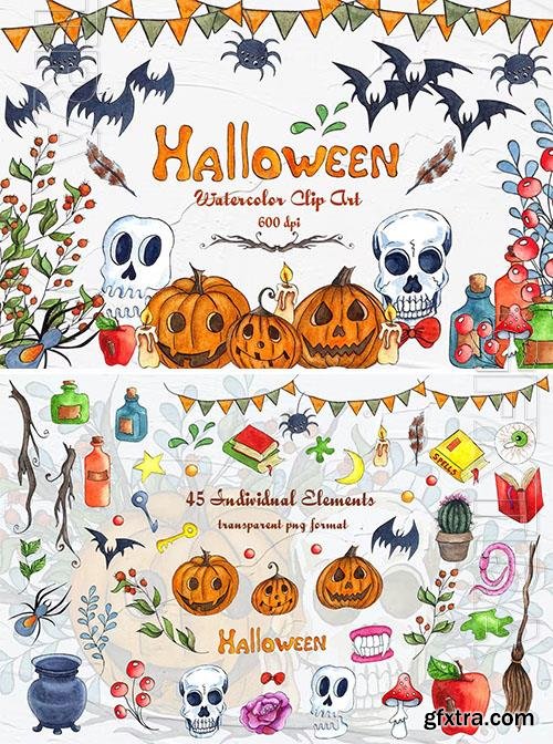 Halloween Watercolor Clipart [PNG]