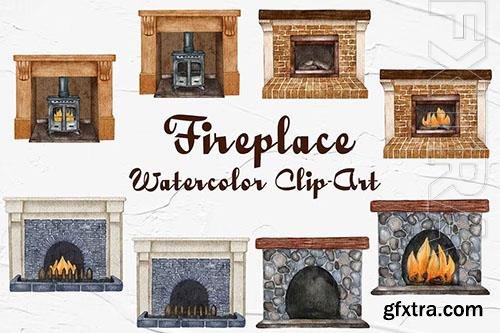 Fireplace Watercolor Clipart [PNG]