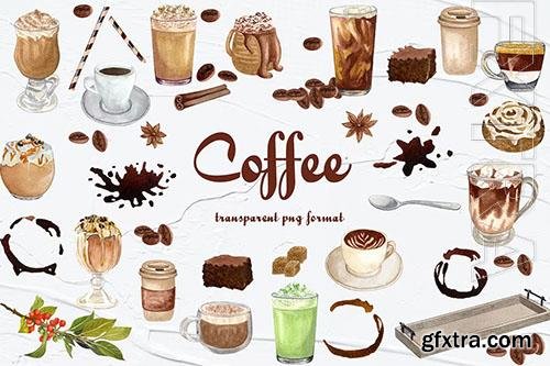 Coffee Watercolor Clipart [PNG]