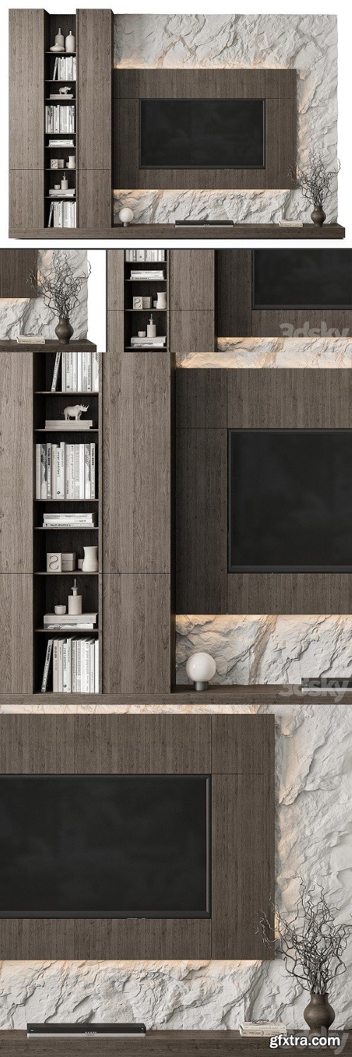 TV Wall Rock Wall and Wood Set 78