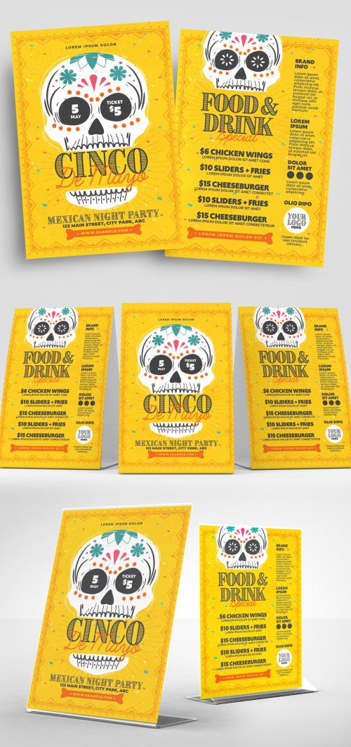 Cinco De Mayo Flyer Layout with Calacas Skull Illustrations 326496692