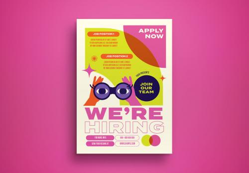 Pink Riso Print We're Hiring Flyer Layout 566153428