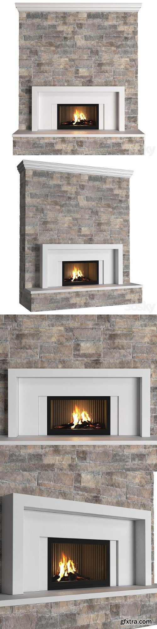 Classic Style Fireplace With Stone Wall