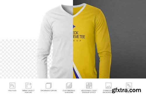 V Neck Men Full Sleeve Tee Mockups 37A54ZC