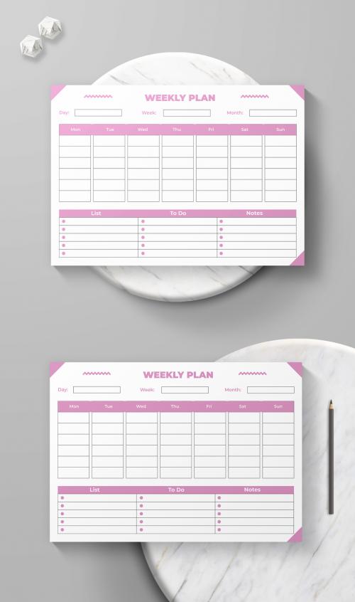 Clean Weekly Planner Layout Design Template 589130404