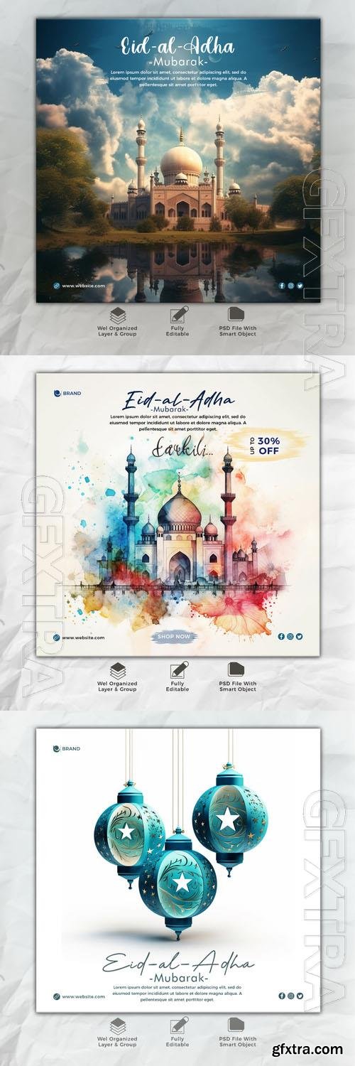 Psd eid al adha mubarak islamic social media banner template vol 11