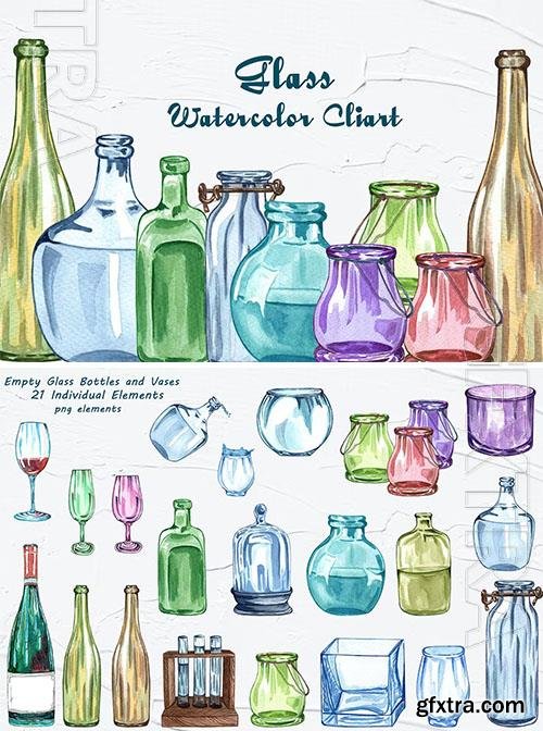 Bottle Glass Watercolor Clipart [PNG]