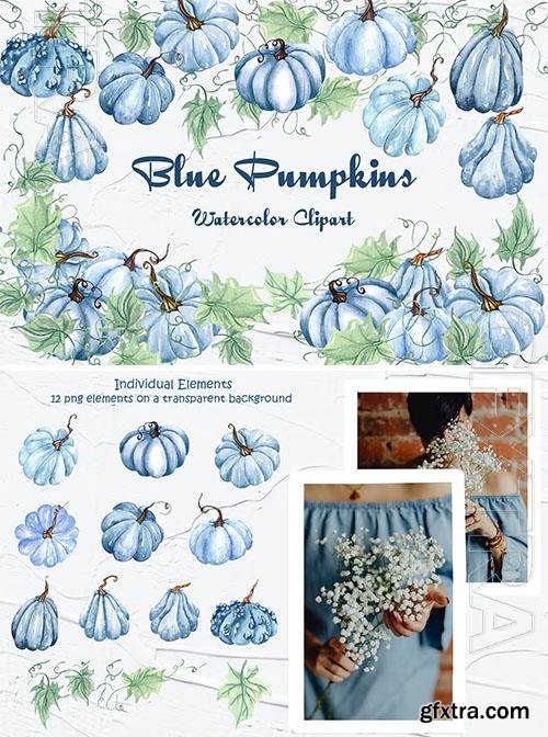 Blue Pumpkins Watercolor Clipart [PNG]