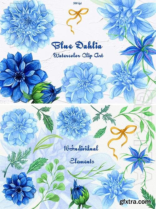 Blue Dahlia Watercolor Clipart [PNG]