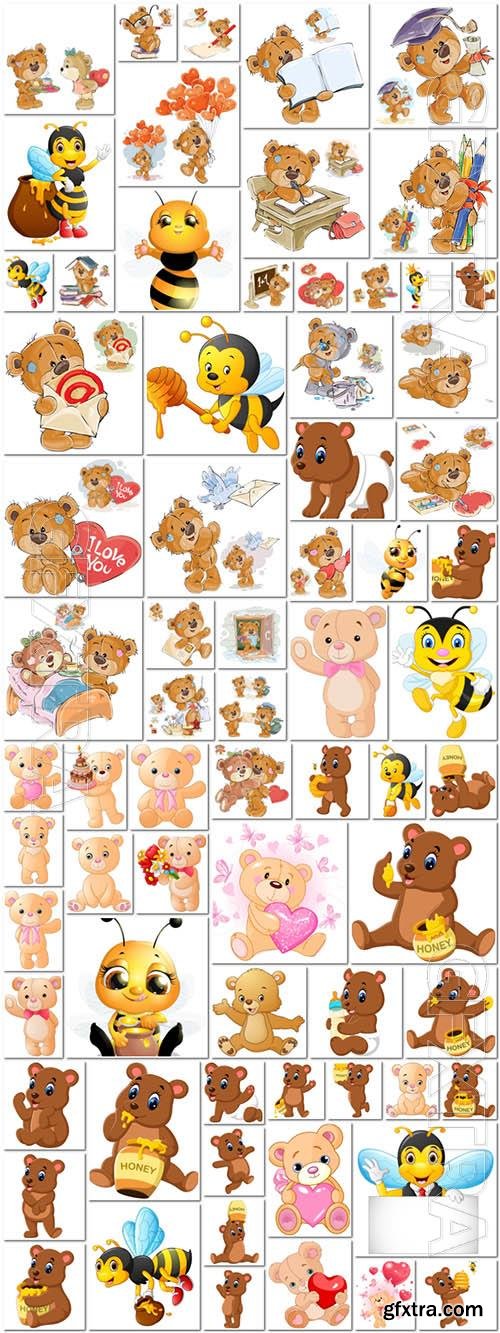 71 Bear and bees - vector clipart