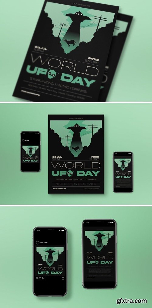 Green Flat Design World UFO Day Flyer Set GM8WDX4