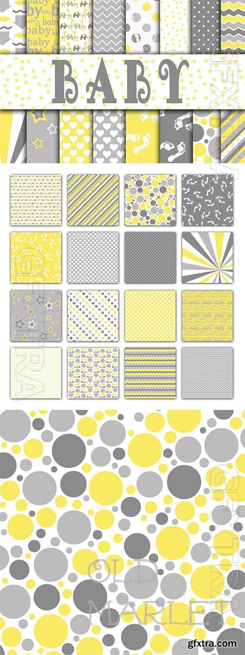 Baby Digital Paper in Grays and Yellow