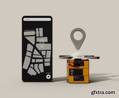 Delivery Drone and Smartphone App Mockup 9VYC4XB