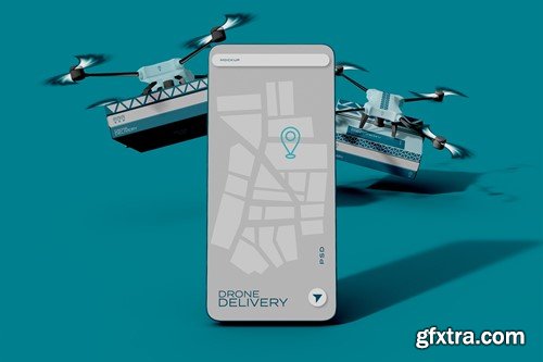 Delivery Drone and Smartphone App Mockup QE2SKNG