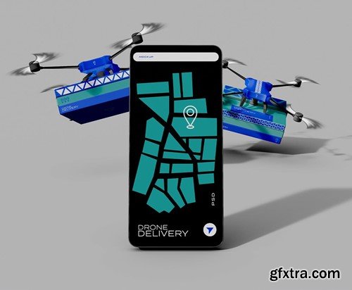 Delivery Drone and Smartphone App Mockup QE2SKNG