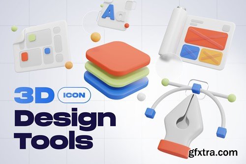 Creative Digital Design Drawing Tools 3D Icon Set 64EGSFG
