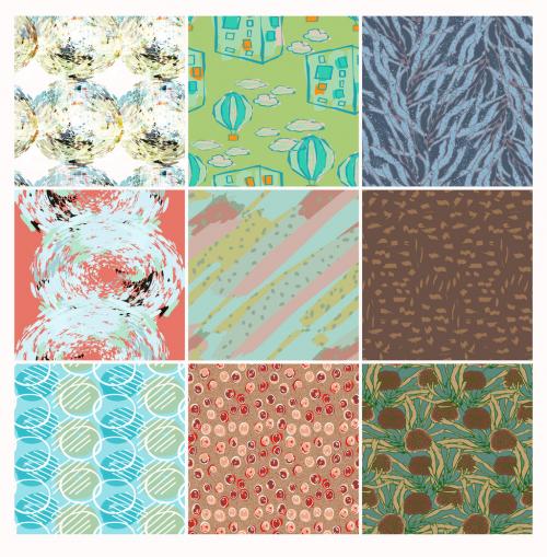 Seamless Pattern Set with Hand Drawn Floral Elements 589235423