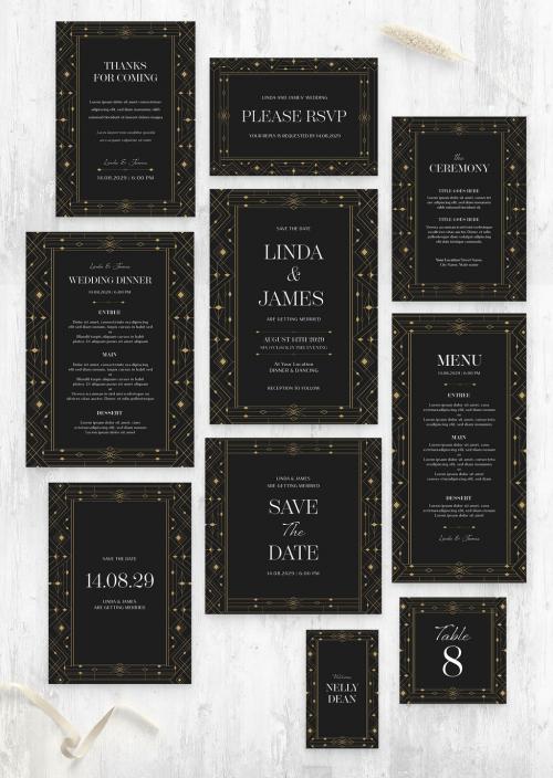 Art Deco Wedding Templates Suite in Black & Gold 590425848