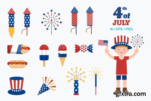 4th of July elements flat illustration Pack 6YC6YSZ