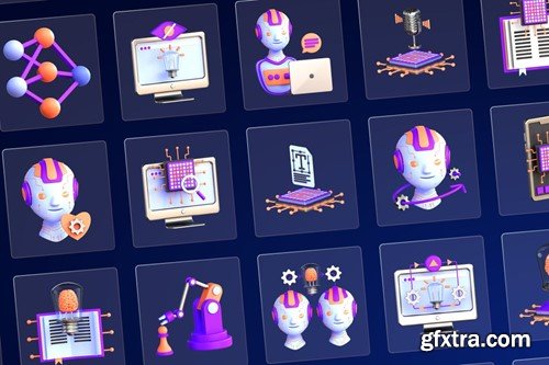 3D Artificial Intelligence Icons HURVVMA